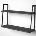SRIWATANA Black 2-Tier Floating Wall Shelves, Rustic Wood Storage Shelf Set