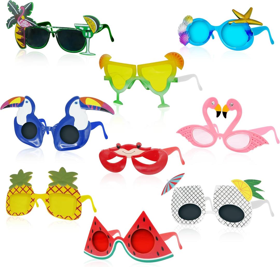 4E's Novelty Luau fun glasses 9 Pairs Hawaiian Party Sunglass, Beach Themed Sunglasses Bulk, Photo Booth Props, Party Favors Adults Eyewear, Funny Sunglasses Bulk, Bachelorette Party Favors