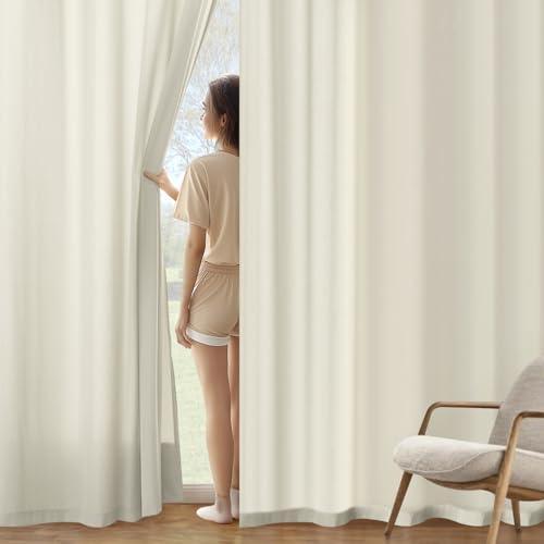 MIULEE Ivory Privacy Sheer Curtains That Let Light in 84 Inches Long Non-See-Through Semi Sheer Curtains Light Filtering Window Drapes for Living Room Bedroom 2 Panels Set