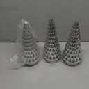 Silver Tabletop Christmas Tree 3pcs, Small Mercury Glass Christmas Trees with Light, Battery Operated Mini Xmas Tree for Fireplace Bathroom Decor 10"