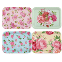 4 Pcs Melamine Serving Trays Platters Snack Trays Reusable Rectangle Platters for Sports Game Day Flower Tea Party Food Dessert Cookies Serving Plates Supplies, 13 x 9.7 Inch(Flower)