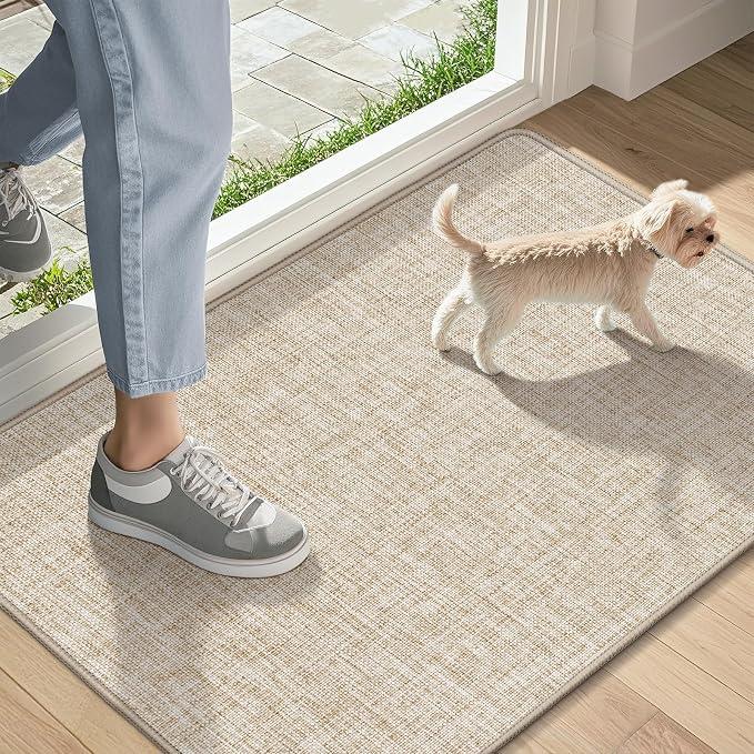Ultra Thin Indoor Door Mat 17"x47", Non-Slip Door Mat, Khaki | Low-Profile, Rubber Backing, Absorbent Door Mat Indoor Entrance, Washable Welcome Doormats Dirt Trapper Entry Front Floor Mat