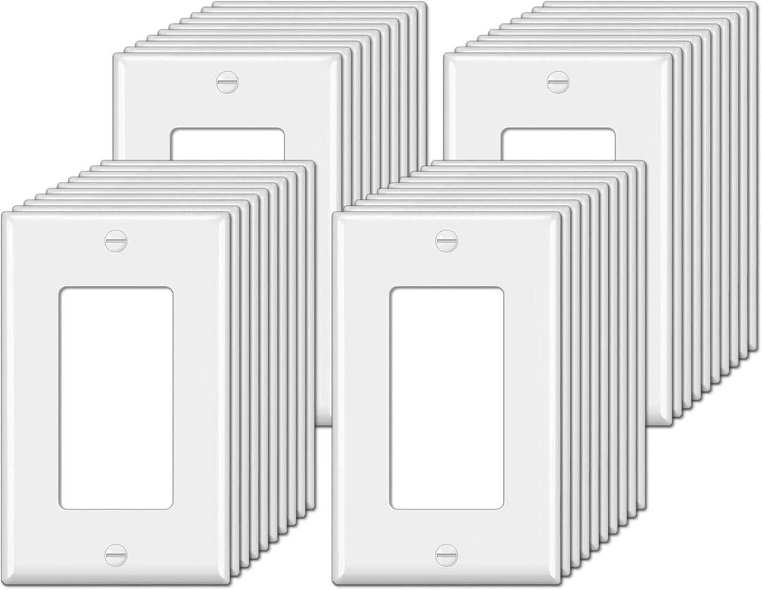 BESTTEN 40 Pack 1-Gang Switch Plates, Electrical Outlet Receptacle Covers, Unbreakable Polycarbonate Light Switch Cover, Standard Size 2.76 x 4.5, UL Listed, Contractor Pack, White