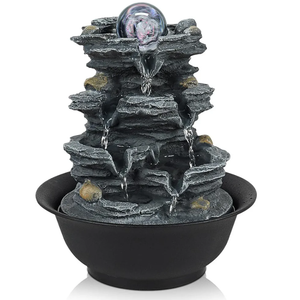 Tabletop Water Indoor Fountain Waterfall Indoor Water Fountains Feng Shui Zen Decorative Desktop Fountain with Colored Led Light and Spinning Ball for Room,Office(Style 1)
