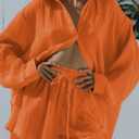 VamJump Women's 2 Piece Outfits Casual Long Sleeve Button Down Shirt and Shorts Tracksuit Matching Sets (Orange, M)