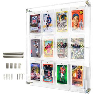 Acrylic Card Display Case for One Touch Card Display Case 35pt – Holds 12 One Touch Magnetic Holders, Wall Mount or Desktop Acrylic Frame for Trading & Sports Cards