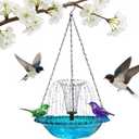 Hanging Bird Bath Fountain, Cascading Outdoor Birdbath with Glass Bowl, USB-Powered Water Feature for Garden, Patio, Yard Decor, Attracts Hummingbirds & Wild Birds