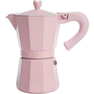 Paris Hilton Stovetop Espresso and Coffee Maker, Italian & Cuban Style Coffee Pot with Iconic Heart Knob, Perfect for Rich Aromatic Espresso, Makes up to 6 Espresso Cups, Pink
