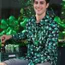 Arvilhill Mens St Patrick's Button Shamrock Clover Printed Long Sleeve Shirt (S-3XL) (Green, XXL)