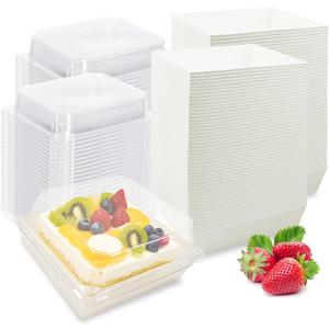 Nexboraque 100 Pack Small Charcuterie Boxes with Clear Lids, 5 Inch White Disposable Paper Bakery Dessert Sandwich Box Mini to Go Food Containers for Cookie, Sushi, Cake Slice, Muffins