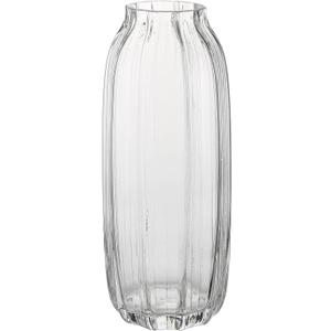 Large Clear Glass Vase for Flowers Bud Tall Glass Vases,H-12.6" Simple Striped Design for Home Floor Decor, Farmhouse Decor, Centerpiece Coffee Table Decorations