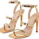 Elisabet Tang Womens Crystal Stilettos Heeled Sandals, 4 Inch Square Open Toe Strappy Sexy High Heels Ankle Strap Buckle Heels for Party Wedding Dress Daily Wear Shoes