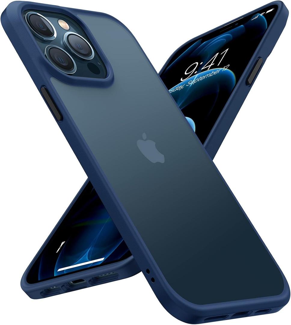 TORRAS Shockproof Compatible for iPhone 12 Case for iPhone 12 Pro Case, [Military Grade Drop Tested] Translucent Matte Hard PC Back with Soft Silicone Edge Slim Protective Guardian, Blue