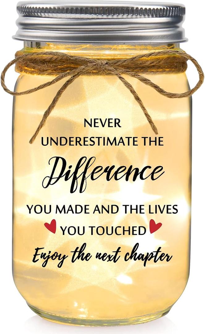 Retirement Gift for Woman Men Mason Jar - Never Understimate the Difference You Made - Retirement Gifts for Teacher Nurse Employee Boss Women Coworker Good Bye Farewell New Job Retired Gift