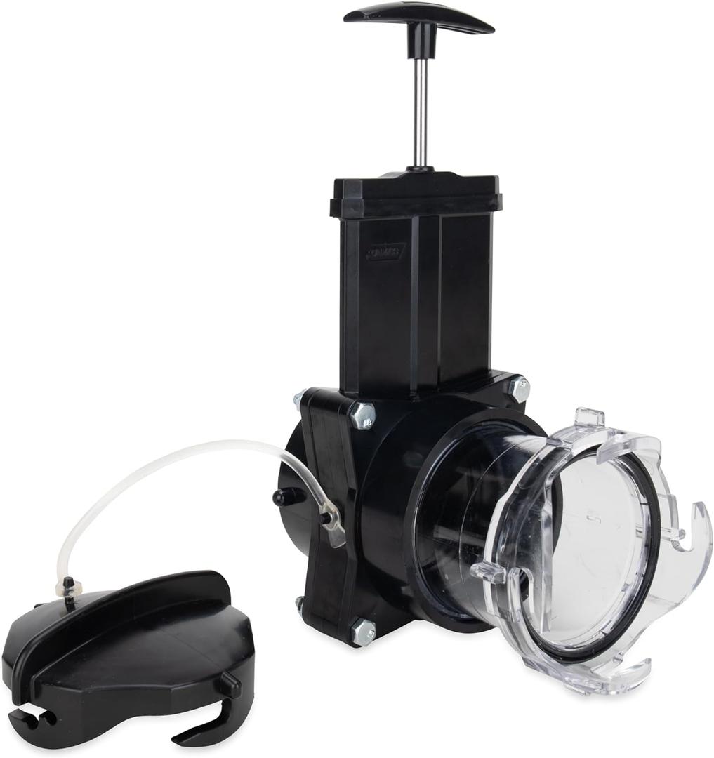 Camco Camper/RV Gate Valve - Features Built-In 3.5-Inch Clear Adapter & 4 Bayonet Prongs - Fits 3-Inch Sewer Fittings & Connects Easily to RV Drain Pipe (39053)