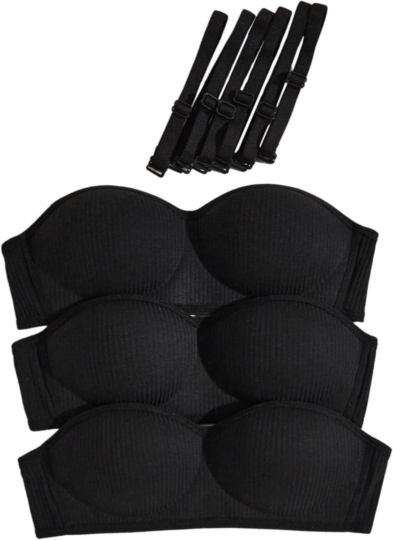 OYOANGLE Girl's Training Bras Padded Bralette with Adjustable Detachable Strap Strapless Bandeau Bra (Black, 15Y)