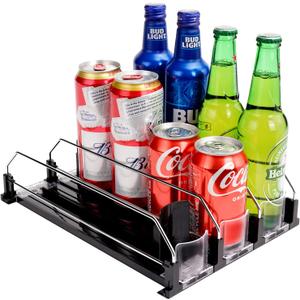 Drink Dispenser for Refrigerator, Self-Pushing Soda Can Organizer for Fridge, 3 Rows has been Assembled, Automatic Can Organizer with Spring Loaded for Refrigerator Holds 12 cans, Black (Width 9.06 inch x Depth 12.20 inch)