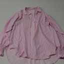 Women's Striped Button Down Shirts Long Sleeve Smocked Cuffed Oversized Boyfriend Blouses Collared Work No Pockets Tops SMALL