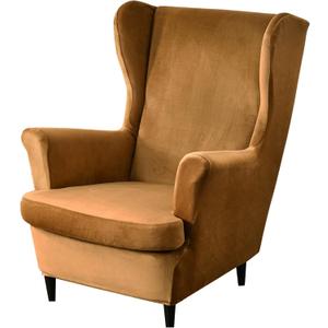 MIFXIN Wingback Chair Slipcover 2-Piece Velvet Stretch Wing Chair Slipcovers with Cushion Cover Removable Washable Armchair Furniture Protector for Living Room (Camel)