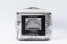 Ellen Tracy 4 Piece Bedding Set in Queen Size, featuring a grey and light brown watercolor floral print on the comforter and matching shams.