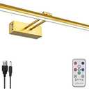 FUNCHDAY Picture Light,5000mAh Battery Operated Picture Light for Wall,Wireless Remote Painting Light with Timer and Dimmable,16”Metal Art Light for Display,Artwork,Portrait,Gallery-Gold