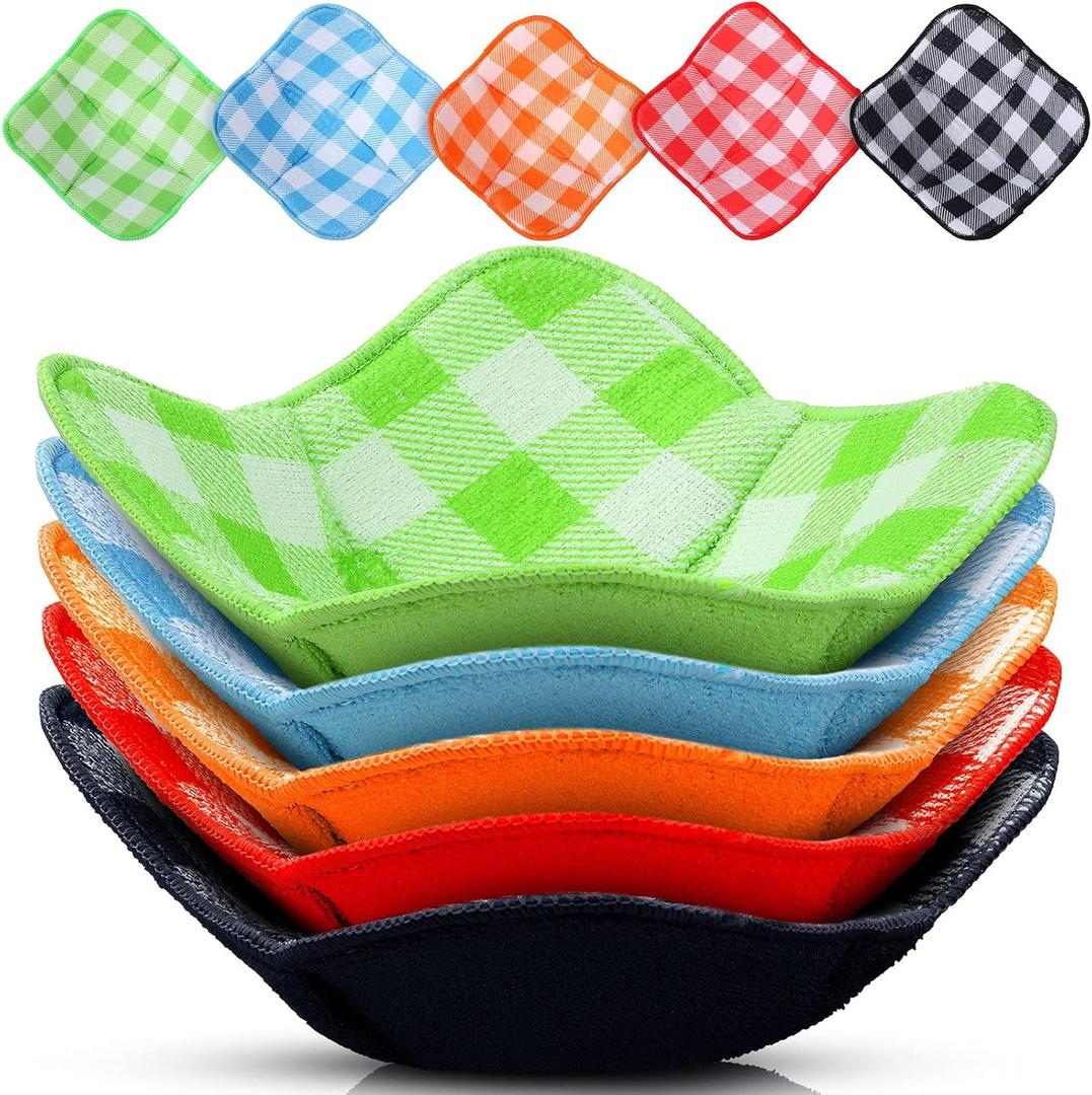 Geiserailie 5 Pieces Hot Bowl Holder Microwave Safe Bowl Cozies Multipurpose Heat Proof Plate Holder to Prevent Hand from Heat and Maintain Food Warm (Red, Blue, Green, Yellow, Black)