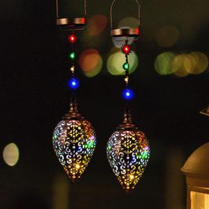 Outdoor Solar Lantern Solar Lights Outdoor Colorful LED Lanterns Powered Waterproof Garden Lanterns Retro Metal Lights with Handle for Garden Patio Yard Decor,2 Pack Brown
