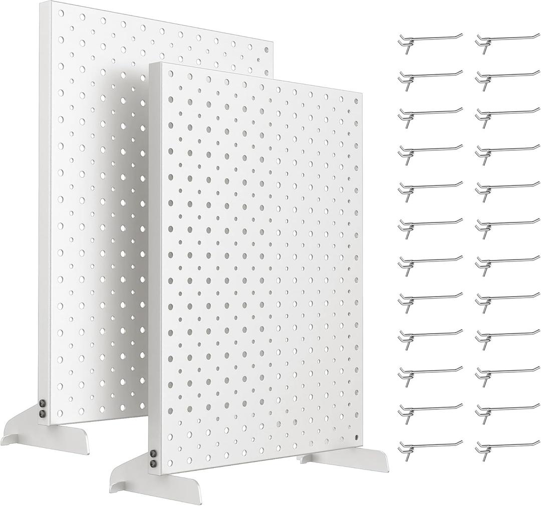 Pegboard Smith 2-Pack Metal Tabletop Pegboard Display Stand for Craft Shows  12"x16" Tabletop Peg Board Display with 24 Hooks for Jewelry (Milky White)