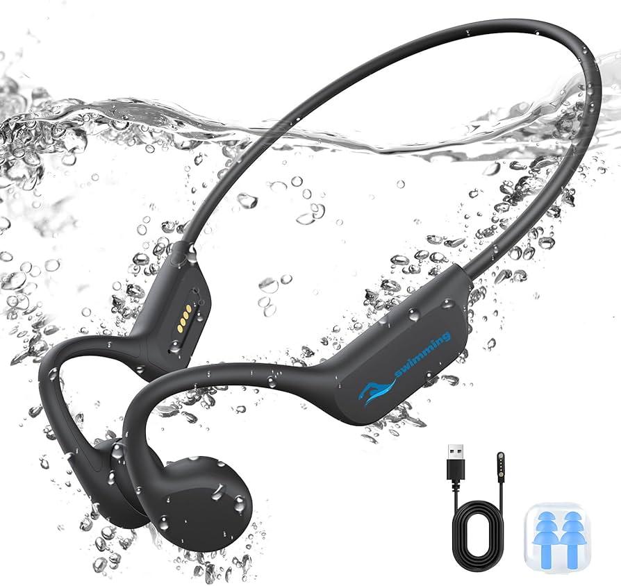 Swimming Headphones, IP68 Waterproof Bone Conduction Headphones with 32GB Memory, Bluetooth 5.4 Open Earphones, Wireless Underwater Earbuds for Swimming, Running, Sports, Grey
