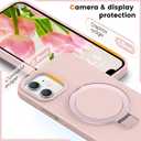 Soft Liquid Silicone Case for iPhone 12/12 Pro with Magnetic Invisible Stand, Military Grade Shockproof Protection, Anti-Scratch Microfiber Lining Covers for iPhone 12/12 Pro, Pink