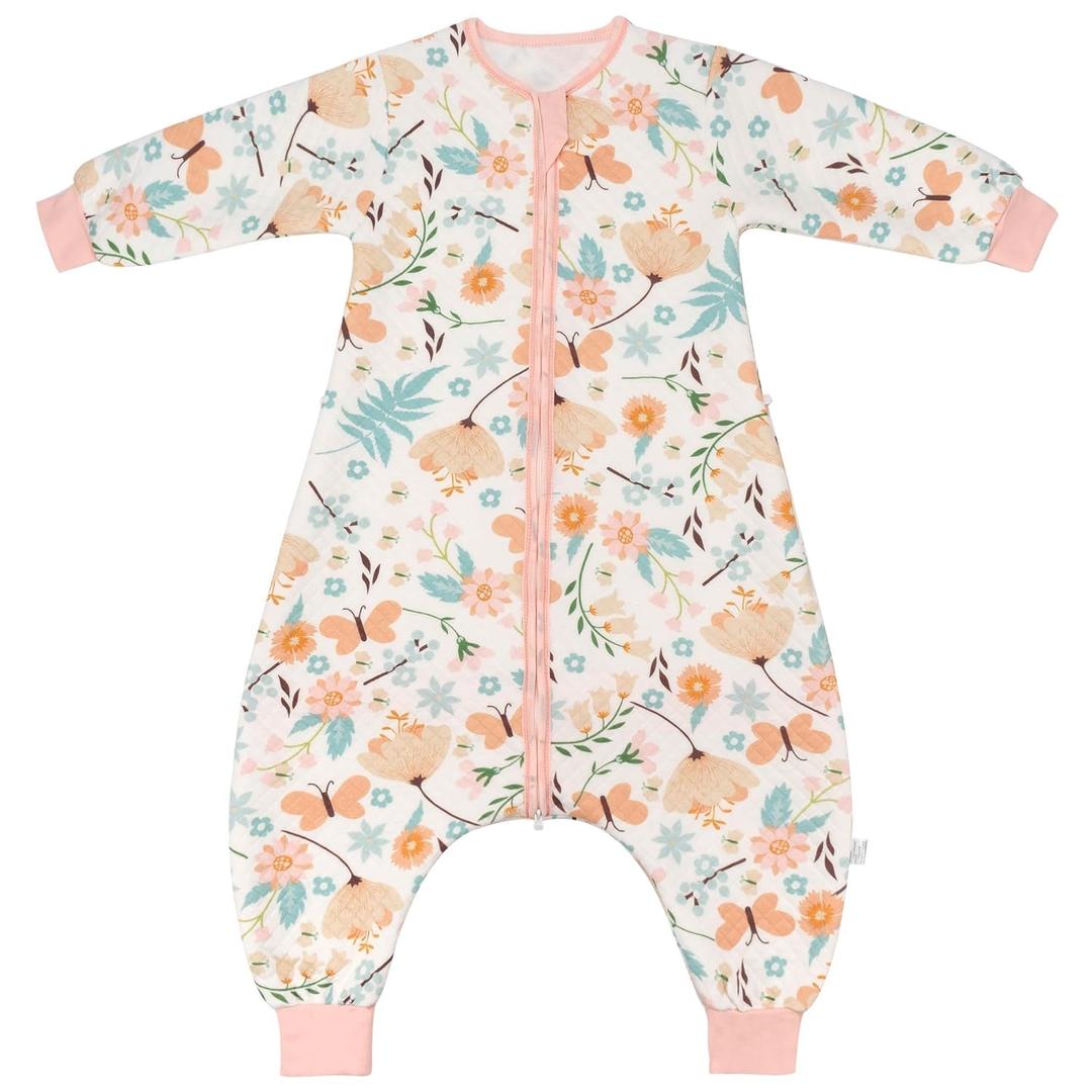 Toddler Sleep Sack with Feet, 1.5 TOG Wearable Blanket Toddler, Cotton Long Sleeves Sleep Sack 3-5T, Butterfly (Large)