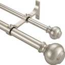 1 Inch Double Curtain Rods 72 to 144 Inches, Adjustable Telescoping Window Drapery Rod, Dual Heavy Duty Curtain Rods with Iron-Finials for Sliding Glass Door, Patio, Bedroom, Kitchen, Brushed Nickel