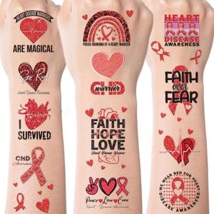 Heart Health Awareness Temporary Tattoos, 240 PCS Red Ribbon Awareness Inspirational Tattoo Stickers, Heart Health Month Accessories Gifts for Hearts Disease Social Charity Public Event Favor Supplies