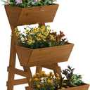 Kitsanery 3-Tiers Wooden Raised Garden Bed,Wood Planter Box for Vegetable,Flower Rack,Flower Pot Stands,Indoor Outdoor Gardening Planting Beds (Brown, Small)