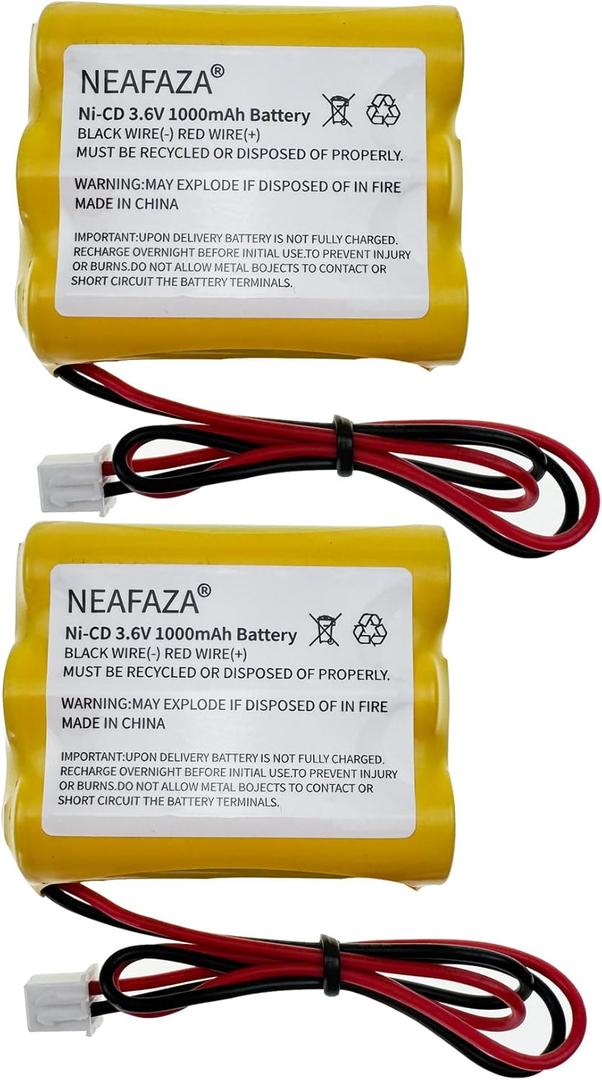 3.6v 1000mAh Ni-CD Exit Sign Emergency Light Battery Pack Compatible with OSA107 PowerSonic A5289-1 DISON KRH-15/51 KRH15/51 JLEU9 (2-Pack)