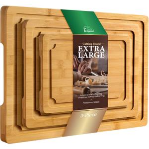 Extra Large Cutting Board Set of 3, Bamboo Cutting Boards for Kitchen with Juice Groove and Handles Kitchen Chopping Board for Meat Cheese board Heavy Duty Serving Tray, Empune (Assorted Sizes (3-Piece))