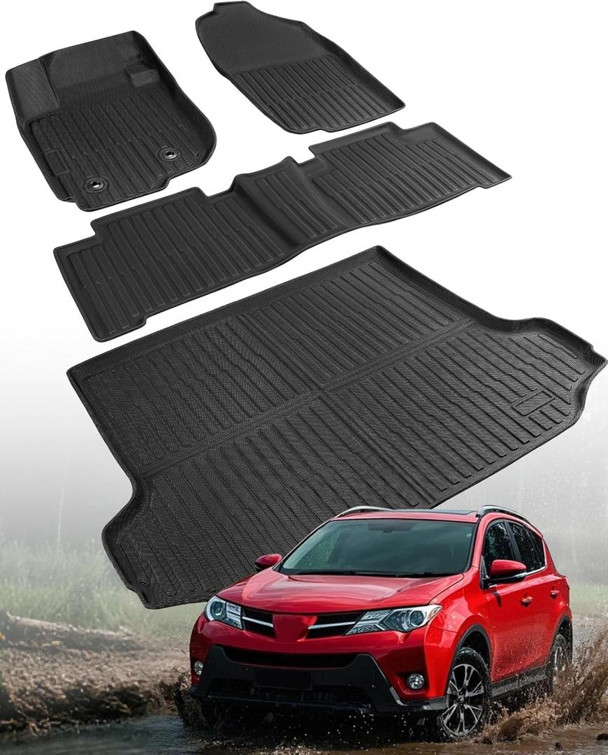 Car Floor Mats for Toyota RAV4: 2006 2007 2008 2009 2010 2011 2012 Without 3rd Row Seat All Weather Carpet Custom Fit for RAV-4 Front Second Row Cargo Area Accessories Heavy Duty Full Set Rubber Liner