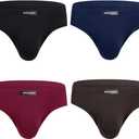 wirarpa Men's Underwear Modal Microfiber Briefs No Fly Covered Waistband Silky Touch Underpants 4 Pack, Black Navy Burgundy Brown, Large