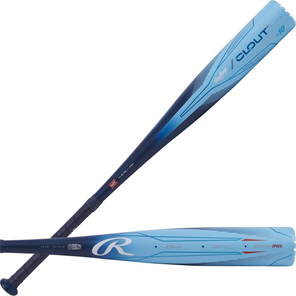 Rawlings | 2024 | Clout Baseball Bat | USSSA | -8 / -10 Drop | 2 3/4" Barrel | 1 Pc. Aluminum (2024 - Navy/Columbia)