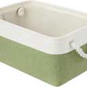 Storage Baskets for Shelves 13.8x9.8x6.7 Inch, Foldable Fabric Storage Bins with Handles, Small Storage Baskets for Organizing Closet, Office, Home Organization (1-Pack, White&Green)