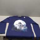 Arctic Grey Timber Wolf Under The Moon & Stars Design Long Sleeve T-Shirt, Large