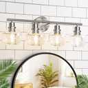 Indoi 4-Light Bathroom Light Fixtures, Brushed Nickel Modern Vanity Lights Over Mirror with Clear Glass Globe Shade, Bathroom Wall Sconces for Mirror Kitchen Living Room Hallway Cabinet Bedroom Porch