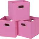 Black Fabric Cubby Storage Bins,13x13x13 Inches ,Cube Organizer Bin Foldable Storage Boxes with Dual Handles Fabric Organizer Box and collapsible Storage basket,Set of 3 ,Pink