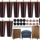 TURSTIN 8 Pieces Furniture Legs 6 Inches Round Solid Wood Furniture Feet with M8 T-Nuts Couch Legs Sofa Leg Replacement Leg for Armchair, Cabinet, Chair, Dresser or Home DIY Projects, Brown