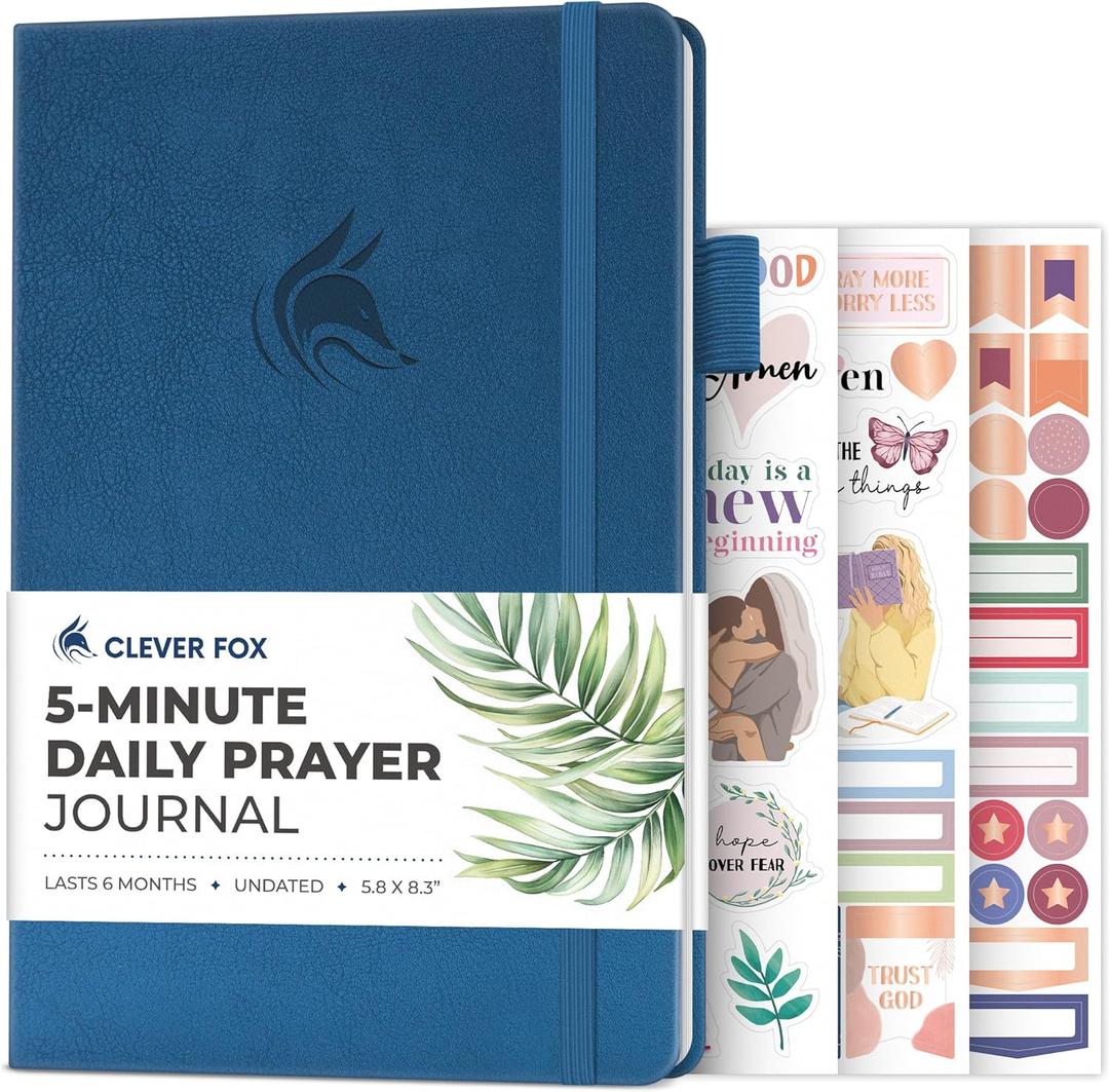 Clever Fox 5-Minute Daily Prayer Journal  Bible Study Journal for Women to Write In  Faith Based Gifts & Religious Accessories  Biblical Scripture Notes & Devotional Church Notebook (Mystic Blue)