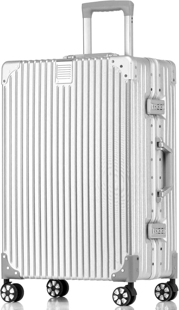 HotWay Carry On Luggage with Aluminum Frame, 20 Inch PC Hard Shell Suitcase with Spinner Wheels and TSA Locks, Lightweight Luggage for Business Travel (22x14x9 Airline Approved), Silver (PC+Aluminum)