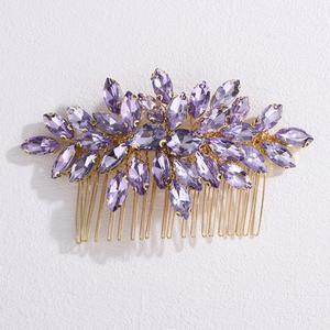 Sparkling Rhinestone Hair Comb Teardrop Rhinestone Wedding Headpiece Handmade Crystal Hair Side Comb Bridal Hair Accessory for Women (light purple)