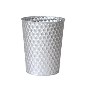Small Metal Trash Can Wastebasket, Decorative Honeycomb Garbage Can Waste Basket, Modern Farmhouse Round Trash Bin for Bathroom, Bedroom, Kitchen and Office (Silver)