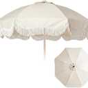 6.5ft Boho Fringe Patio Umbrella Canopy Replacement 8 Ribs Outdoor Umbrella Replacement Beach Tassel Scalloped Edge Canopy for Protection Deck Poolside Picnic Stand Not Included