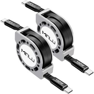 Retractable USB C to USB C Cable(4 Ft, 2Pack),100W USBC 5A Fast Charging Cord, USB Type C Charger Cable for iPhone 17 16 15 Pro Plus Pro Max, Samsung S25/S24/S23+, MacBook, iPad, Kindle, Ps5 and More